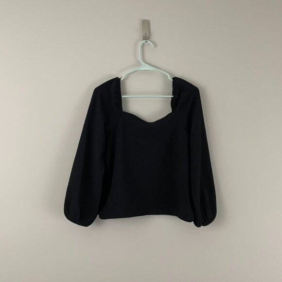 Madewell Crepe Square Neck Puff Sleeve Top in True Black Size Small - Picture 2 of 6
